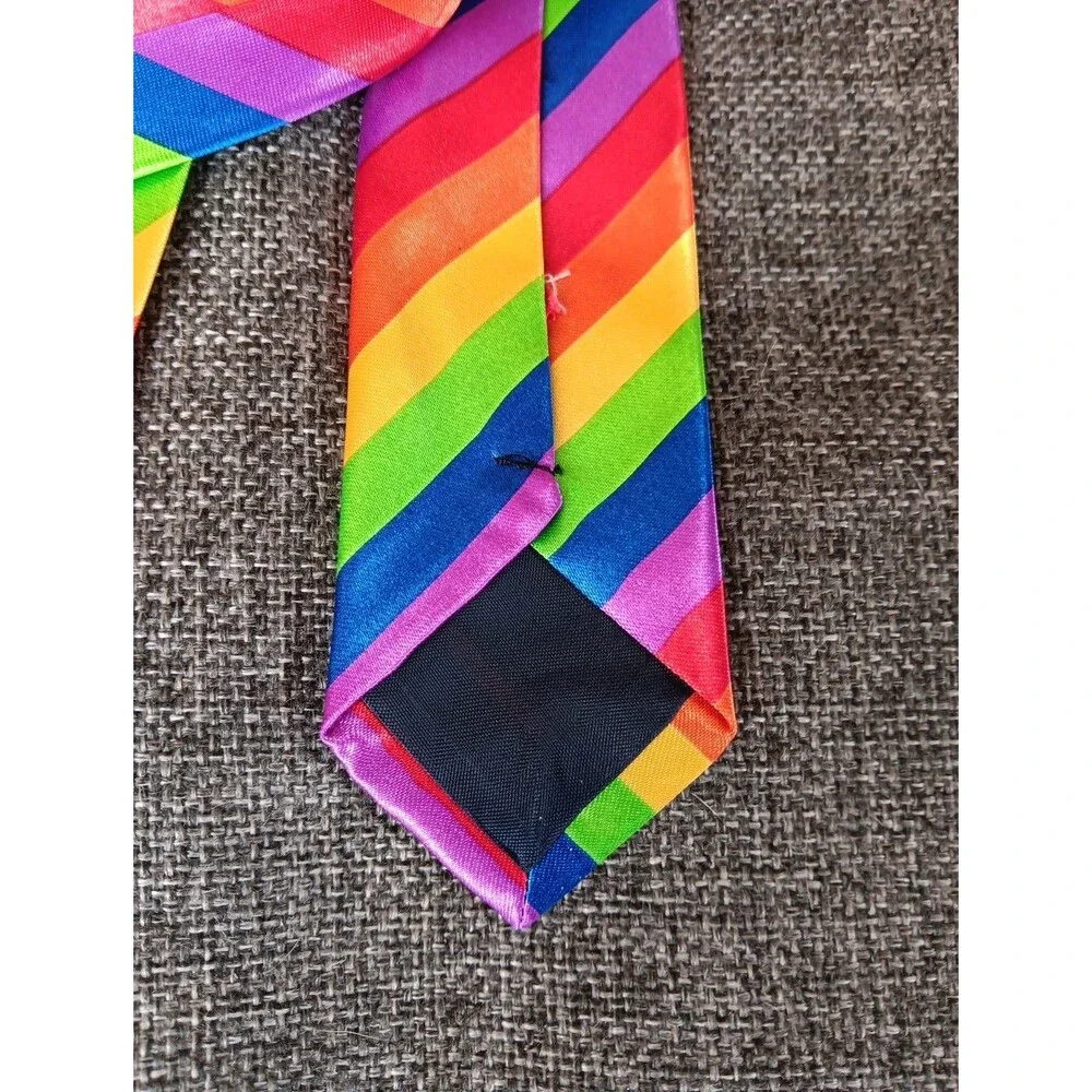 Tie 70s 80s 90s Y2K Mens Bright Rainbow Skinny 2.25 Wide 58 Long